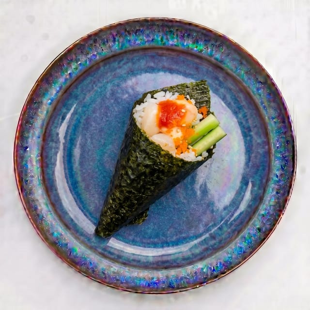 Spicy Scallop Hand Roll.