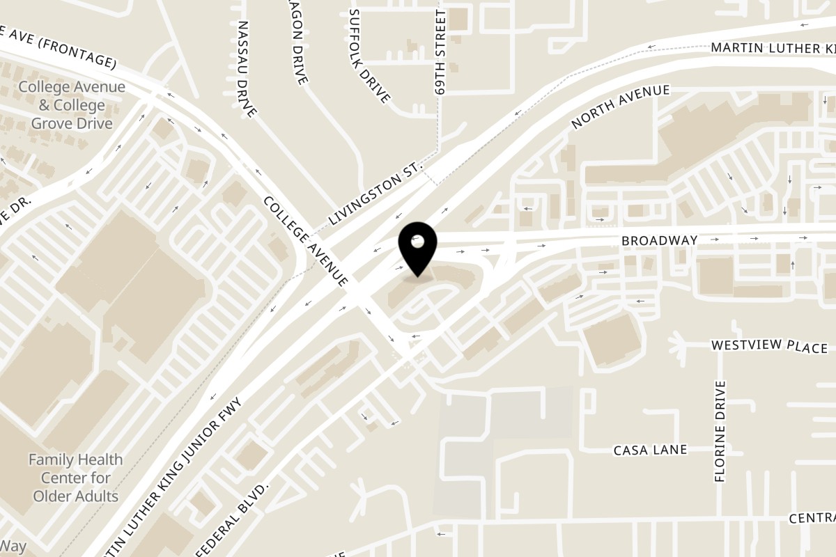 Map showing the location of Hinata Sushi on 6950 Federal Blvd in Lemon Grove